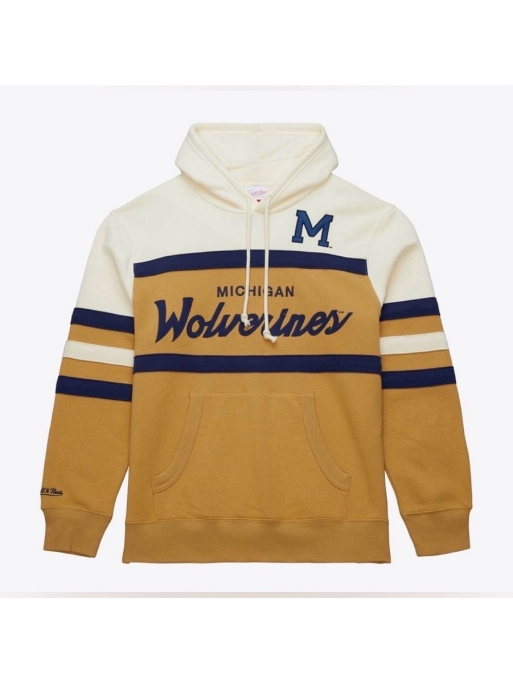 Mitchell & Ness Tan/Cream Michigan Wolverines Logo Head Coach Pullover Hoodie